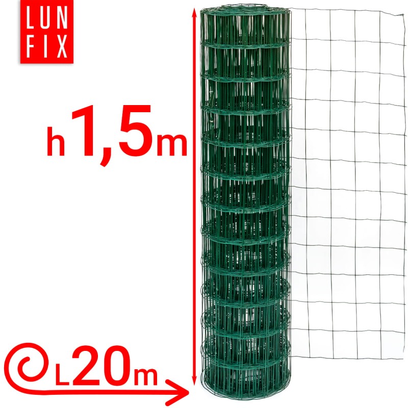 Siatka ogrodzeniowa zielona 150cm oczko 100x100 fi 2,1mm zgrzewana ocynkowana powlekana PCV 20mb
