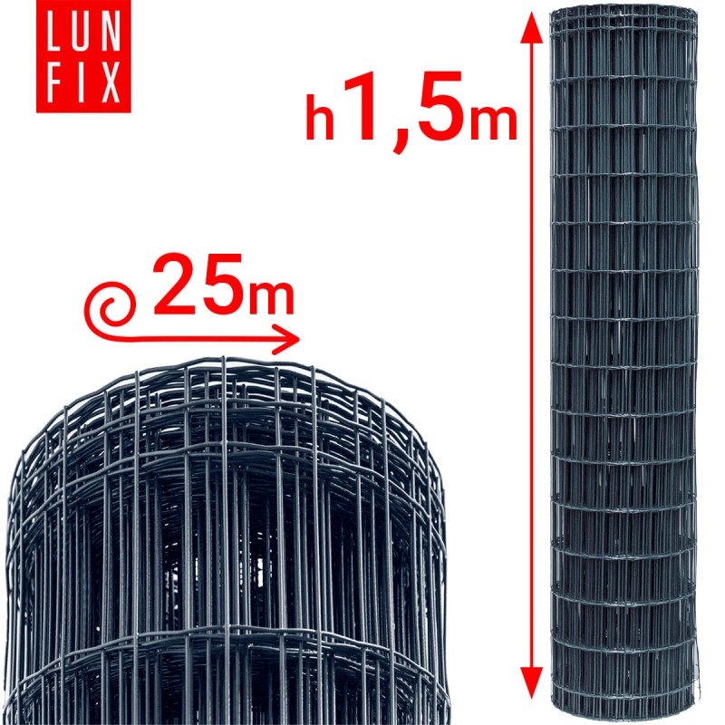 Siatka ogrodzeniowa antracyt 150cm oczko 100x50 fi 2,5mm zgrzewana ocynkowana powlekana PCV 25mb