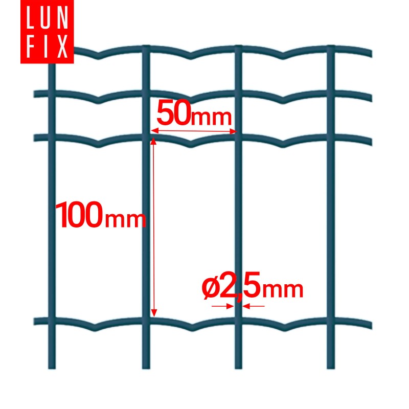 Siatka ogrodzeniowa antracyt 150cm oczko 100x50 fi 2,5mm zgrzewana ocynkowana powlekana PCV 25mb