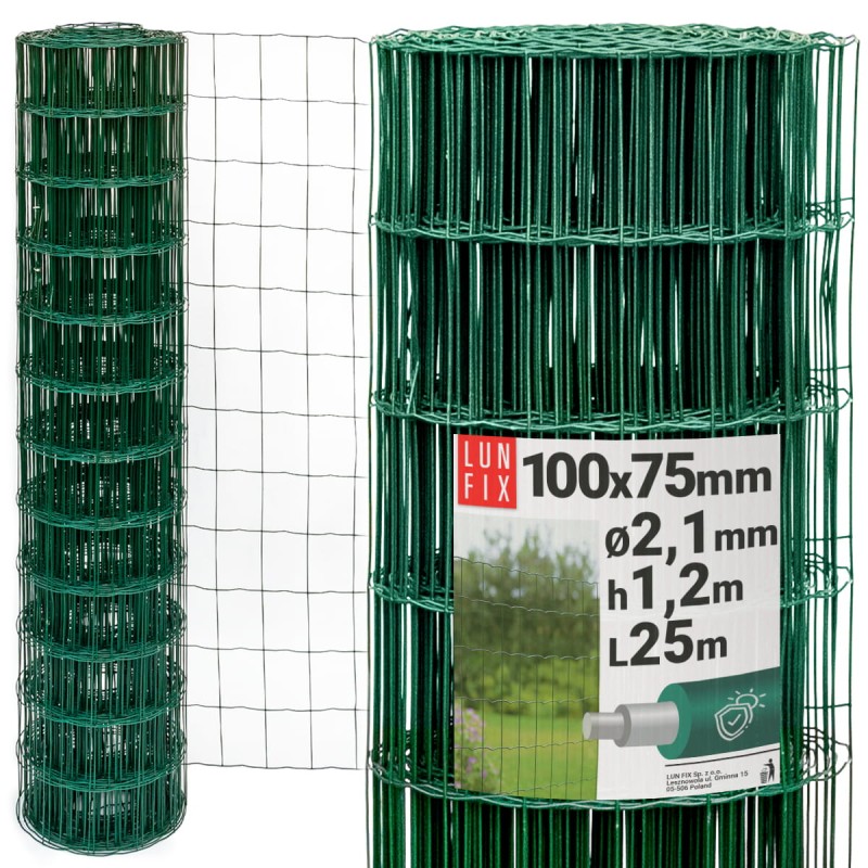 Siatka ogrodzeniowa zielona 120cm oczko 100x75 fi 2,1mm zgrzewana ocynkowana powlekana PCV 25mb