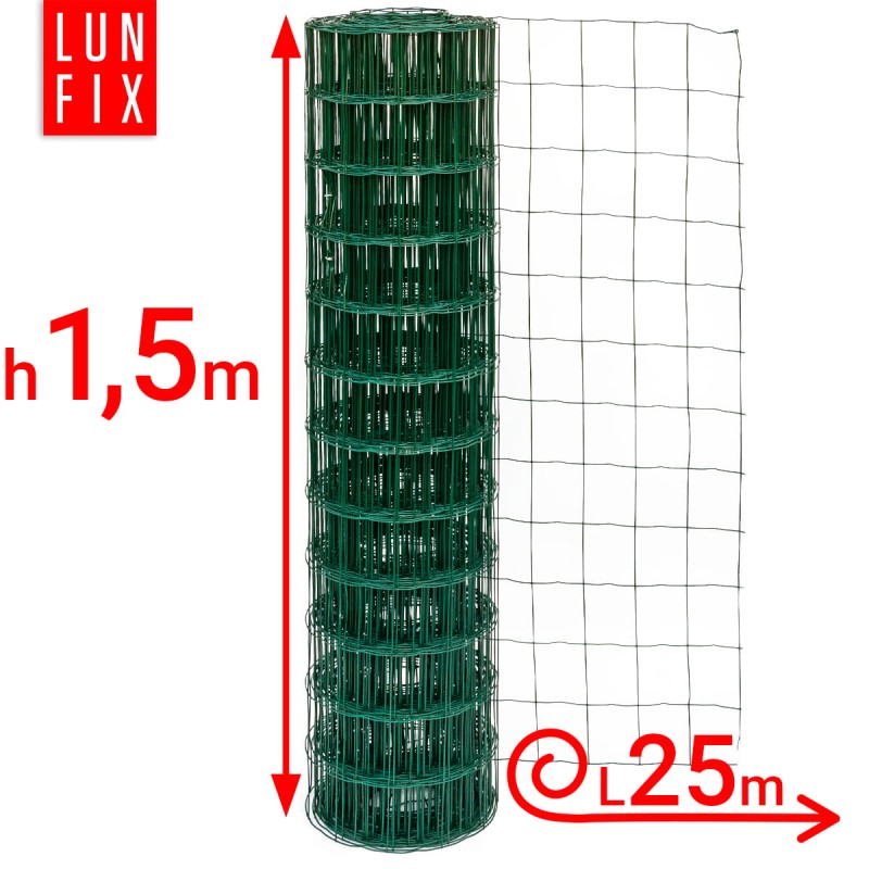 Siatka ogrodzeniowa zielona 150cm oczko 100x75 fi 2,1mm zgrzewana ocynkowana powlekana PCV 25mb