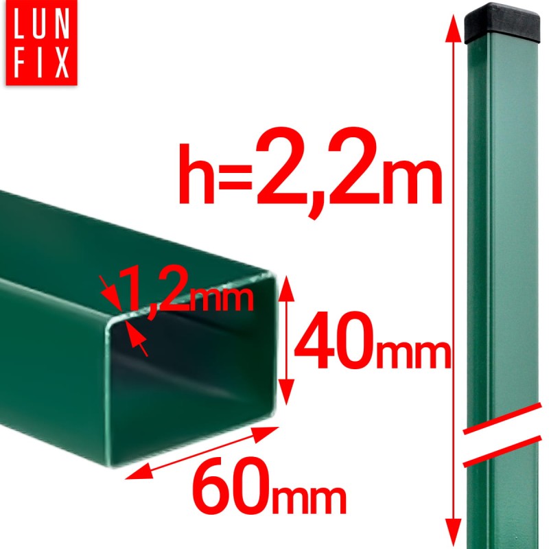 Słupek ogrodzeniowy 2,2m zielony 60x40x1,3mm