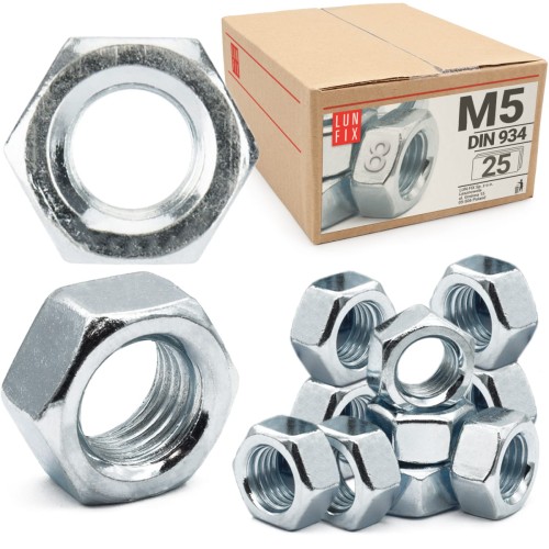 Écrou hexagonal DIN 934 M5 galvanisé 25 pièces - LUN FIX