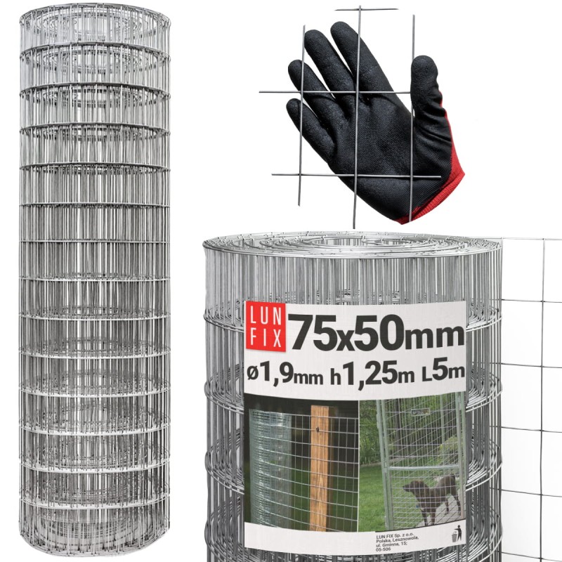 Siatka zgrzewana 125cm oczko 75x50 fi 1,9mm ogrodzeniowa ocynkowana 5mb
