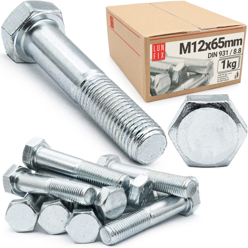 Śruba sześciokątna M12x65 ocynk DIN 931 klasa 8.8 półgwint 1kg