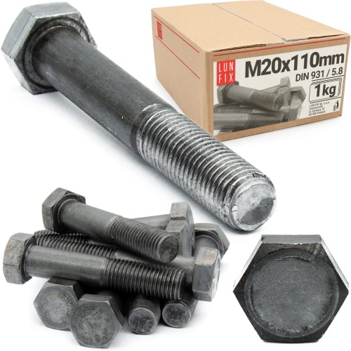 Vis hexagonale M20x110 DIN 931 acier noir 1 kg - LUN FIX