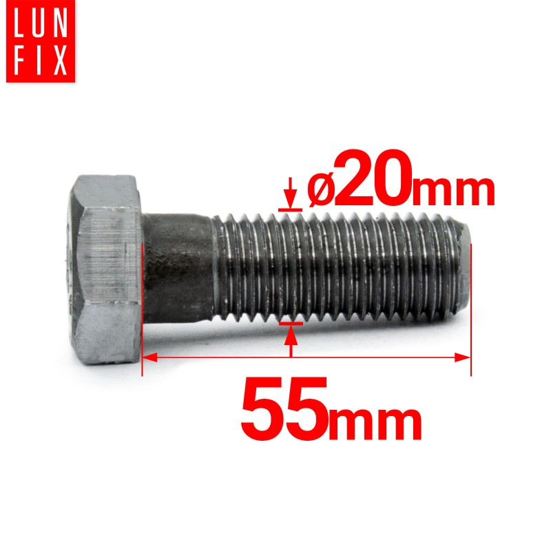 Śruba sześciokątna M20x55 czarna DIN 931 klasa 5.8 półgwint 1kg