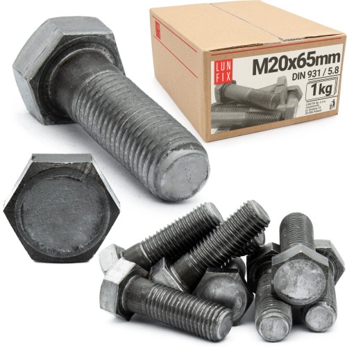 Vis hexagonale M20x65 DIN 931 acier noir 1 kg - LUN FIX