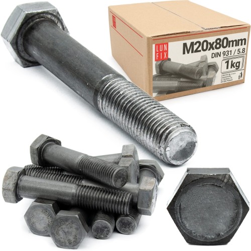 Vis hexagonale M20x80 DIN 931 acier noir 1 kg - LUN FIX
