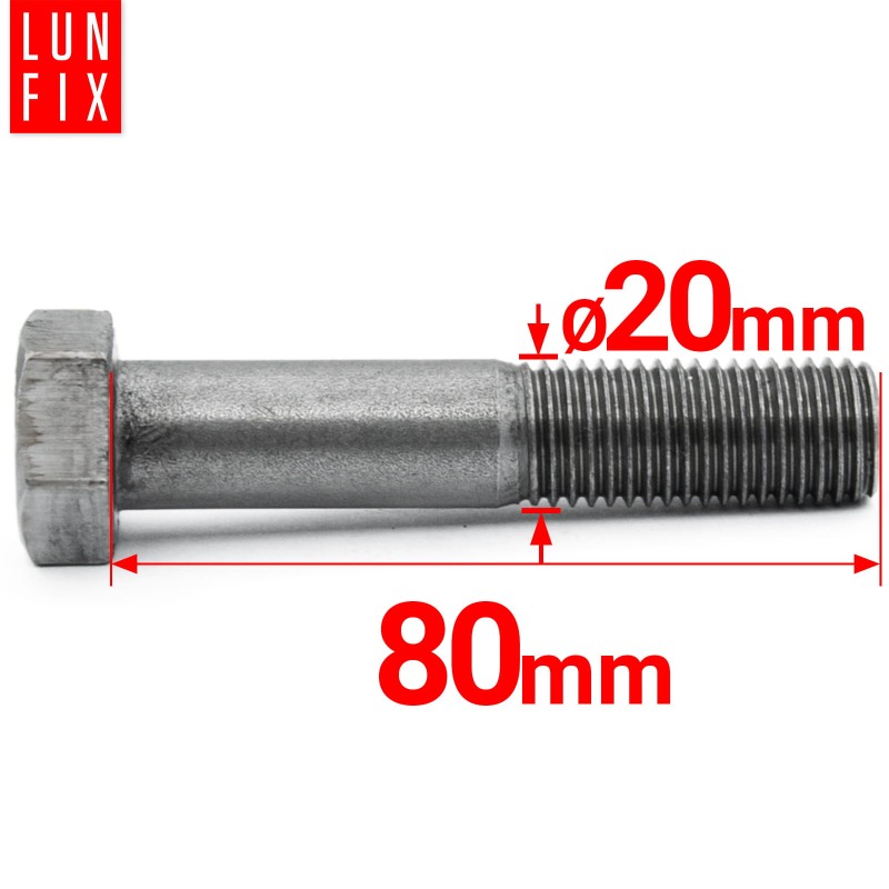Śruba sześciokątna M20x80 czarna DIN 931 klasa 5.8 półgwint 1kg