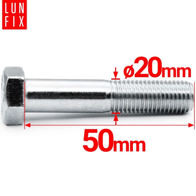 Śruba sześciokątna M20x50 ocynk DIN 931 klasa 5.8 półgwint 1kg
