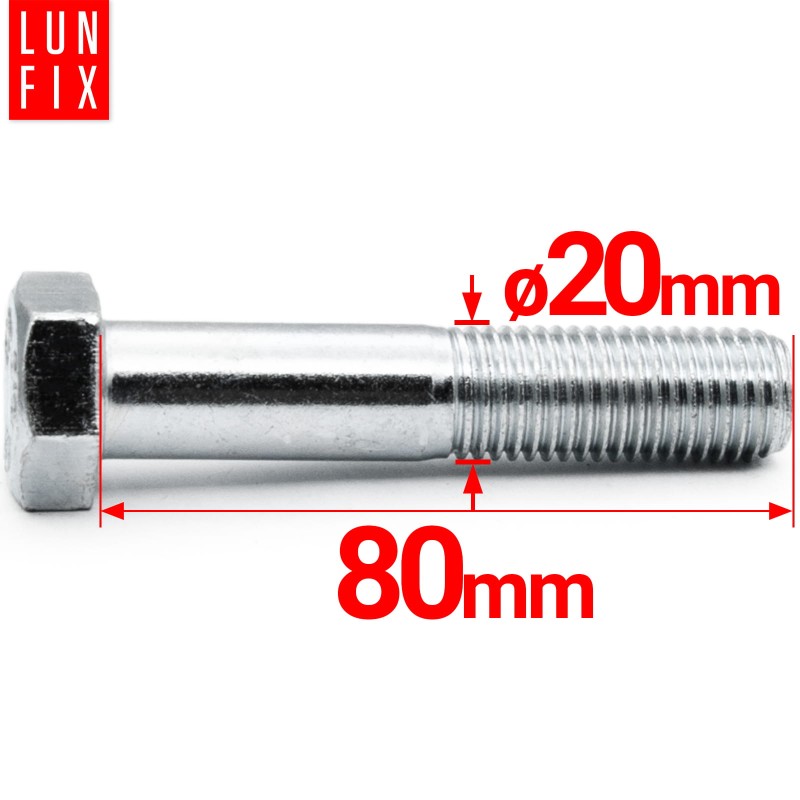 Śruba sześciokątna M20x80 ocynk DIN 931 klasa 5.8 półgwint 1kg