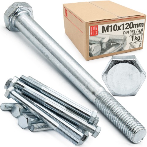 Vis hexagonale M10x120 DIN 931 galvanisée 1 kg - LUN FIX