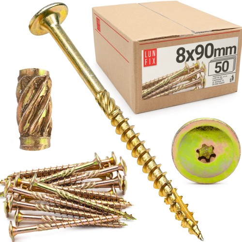 Vis de charpente à tête disque 8x90 WKCP 50 pièces - LUN FIX