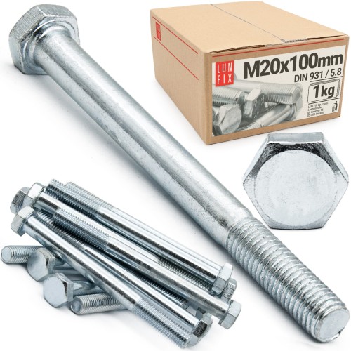 Vis hexagonale M20x100 DIN 931 galvanisée 1 kg - LUN FIX