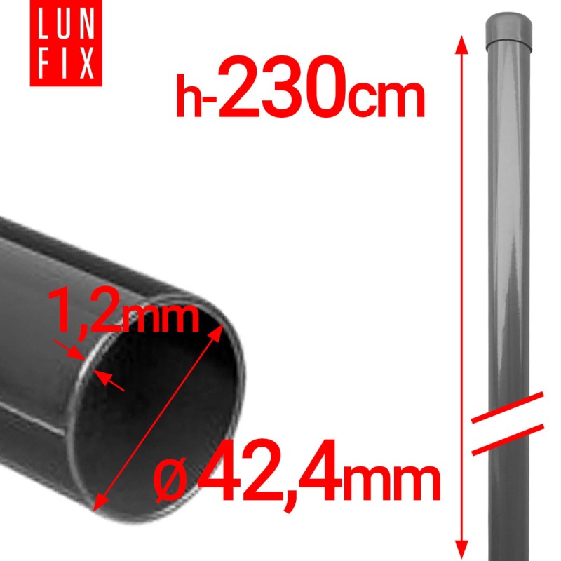 Słupek ogrodzeniowy okrągły fi 42 1,2mm grubości 2,3m 230cm grafitowy