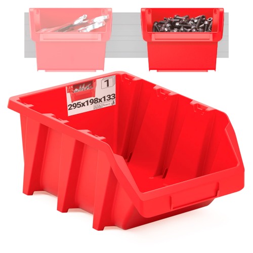 Bac de rangement d’atelier 295x198x133 mm rouge - LUN FIX