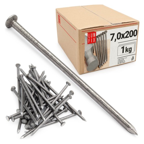 Clous de construction 7x200 mm 8 " noir 1 kg - LUN FIX