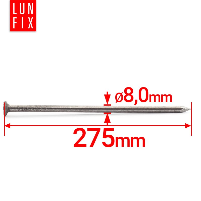 Gwoździe budowlane 8x275 mm 11 cali czarne 1kg