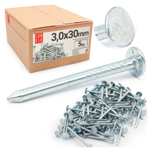 Clous pour feutre bitumé 30 mm galvanisés 5 kg - LUN FIX