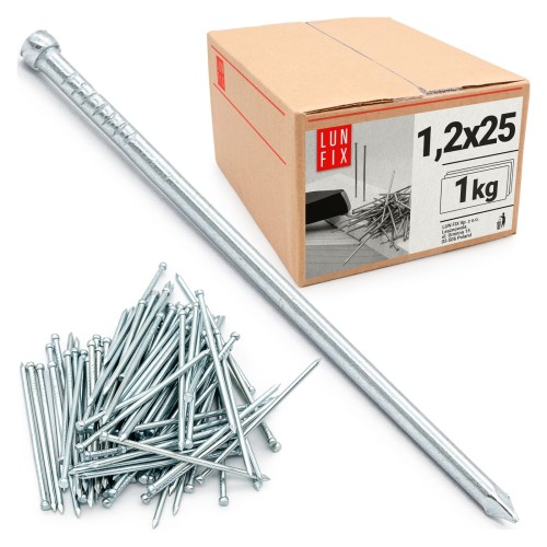 Pointes de menuiserie 1,2x25 mm galvanisées argent 1 kg - LUN FIX