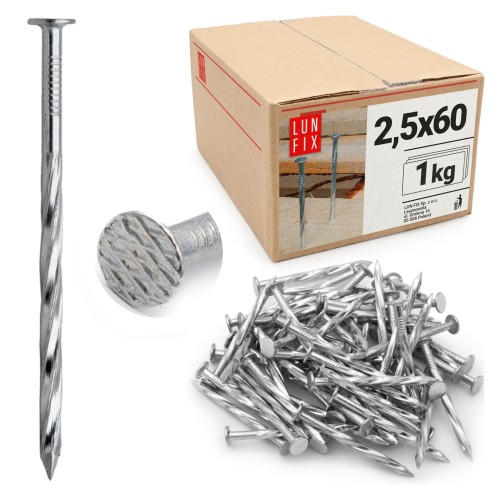 Clous torsadés 2,5x60 mm galvanisés 1 kg - LUN FIX