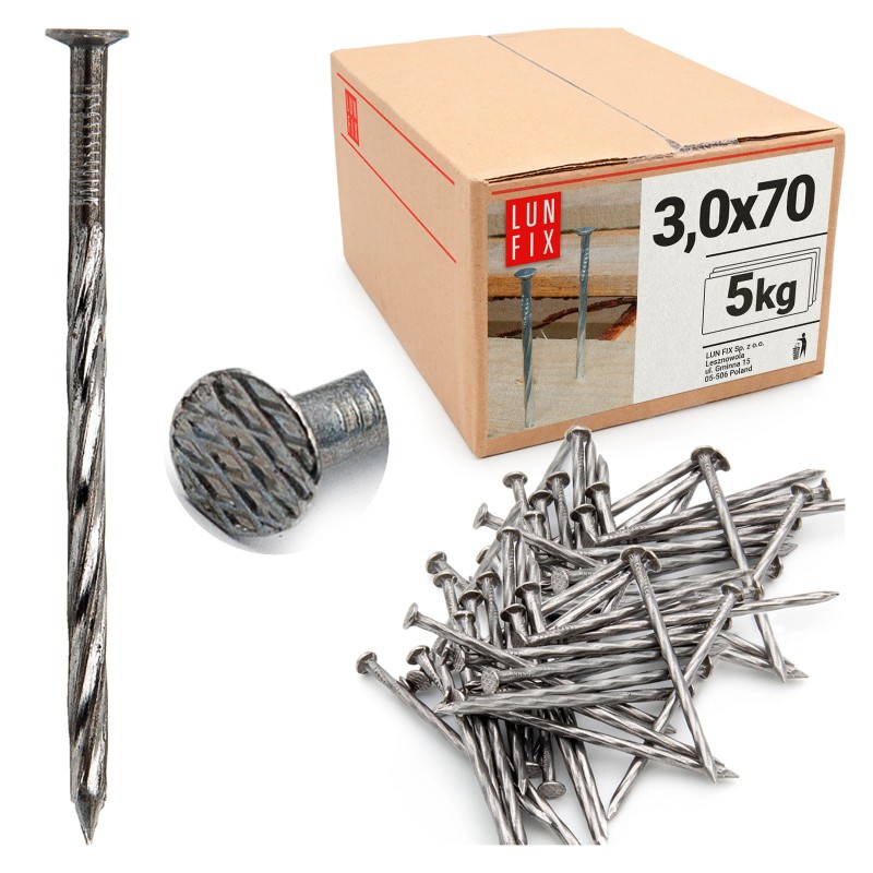 Gwoździe skręcane 3x70 mm czarne 5kg