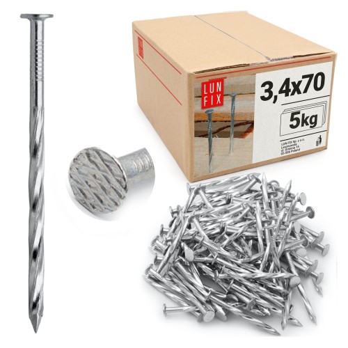 Clous torsadés 3,4x70 mm galvanisés 5 kg - LUN FIX