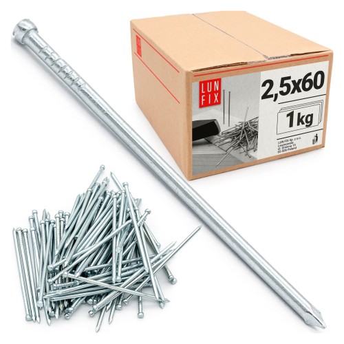 Pointes de menuiserie 2,5x60 mm galvanisées argent 1 kg - LUN FIX