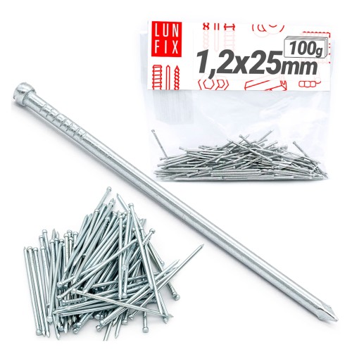 Pointes de menuiserie 1,2x25 mm galvanisées argent 100 g - LUN FIX