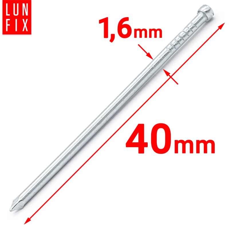 Gwoździe stolarskie 1,6x40mm srebrne ocynkowane 100g