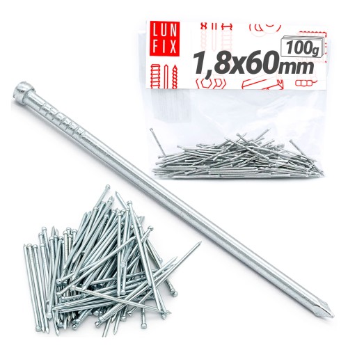Pointes de menuiserie 1,8x60 mm galvanisées argent 100 g - LUN FIX
