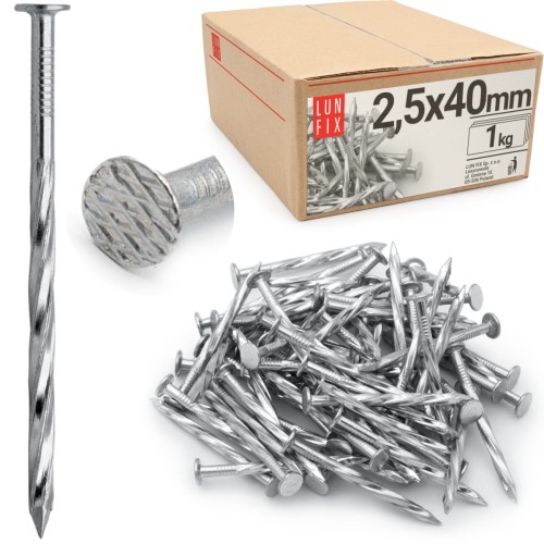 Clous torsadés 2,5x40 mm galvanisés 1 kg - LUN FIX