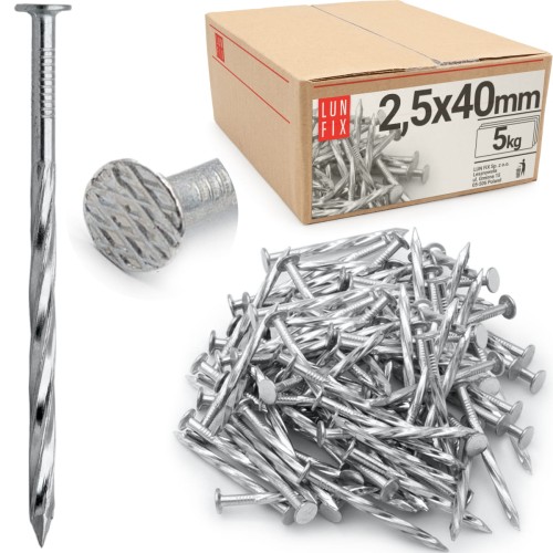 Clous torsadés 2,5x40 mm galvanisés 5 kg - LUN FIX