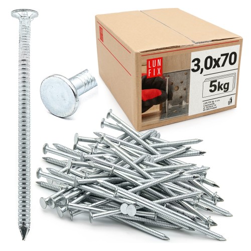 Clous annelés 3x70 mm galvanisés 5 kg - LUN FIX