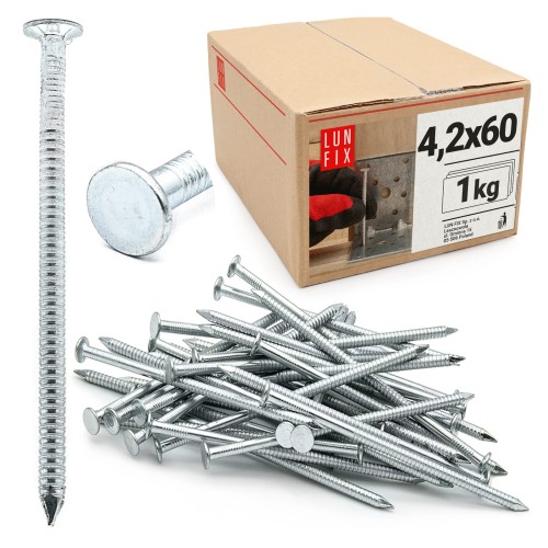 Clous annelés 4,2x60 mm galvanisés 1 kg - LUN FIX