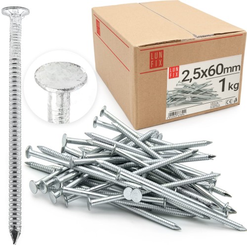 Clous annelés 2,5x60 mm galvanisés 1 kg - LUN FIX