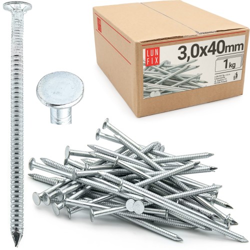 Clous annelés 3x40 mm galvanisés 1 kg - LUN FIX