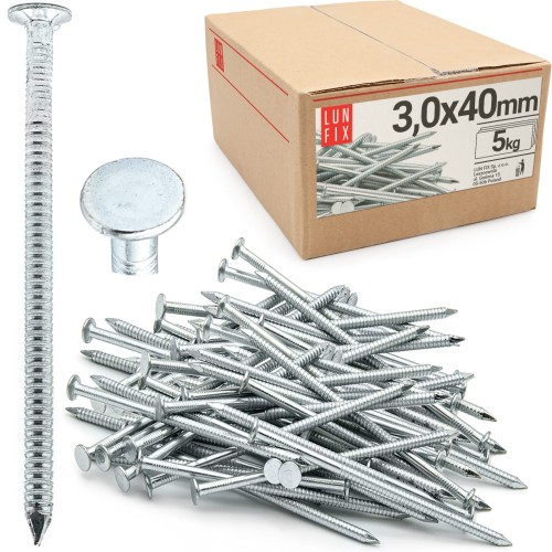Clous annelés 3x40 mm galvanisés 5 kg - LUN FIX