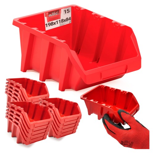 Bac de rangement d’atelier 198x118x84 mm rouge 15 pièces - LUN FIX