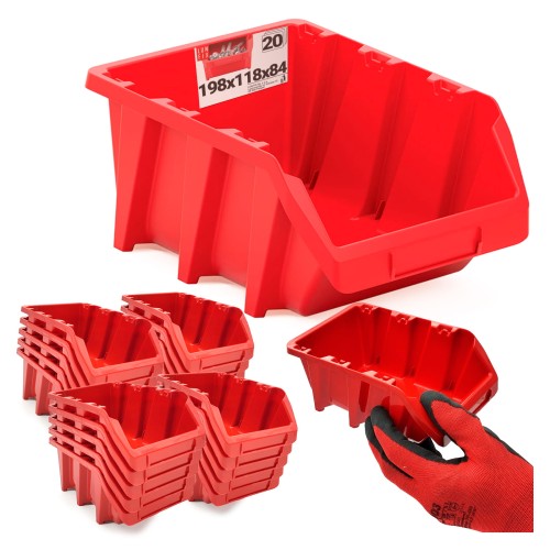 Bac de rangement d’atelier 198x118x84 mm rouge 20 pièces - LUN FIX