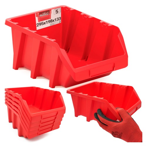 Bac de rangement d’atelier 295x198x133 mm rouge 5 pièces - LUN FIX