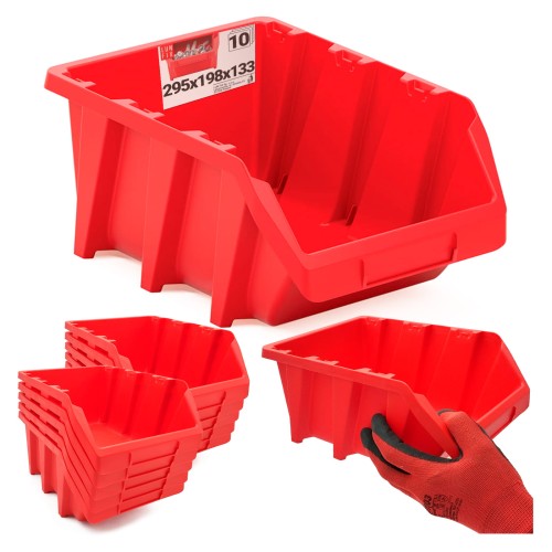Bac de rangement d’atelier 295x198x133 mm rouge 10 pièces - LUN FIX
