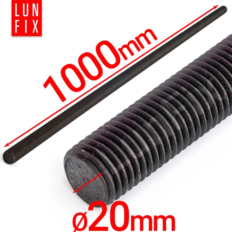 Pręt gwintowany szpilka M20 czarny 1000 mm klasa 10.9 10szt.