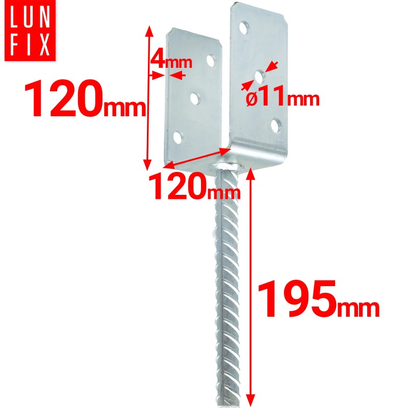 Podstawa słupa do wmurowania 120 mm kotwa z prętem do betonu