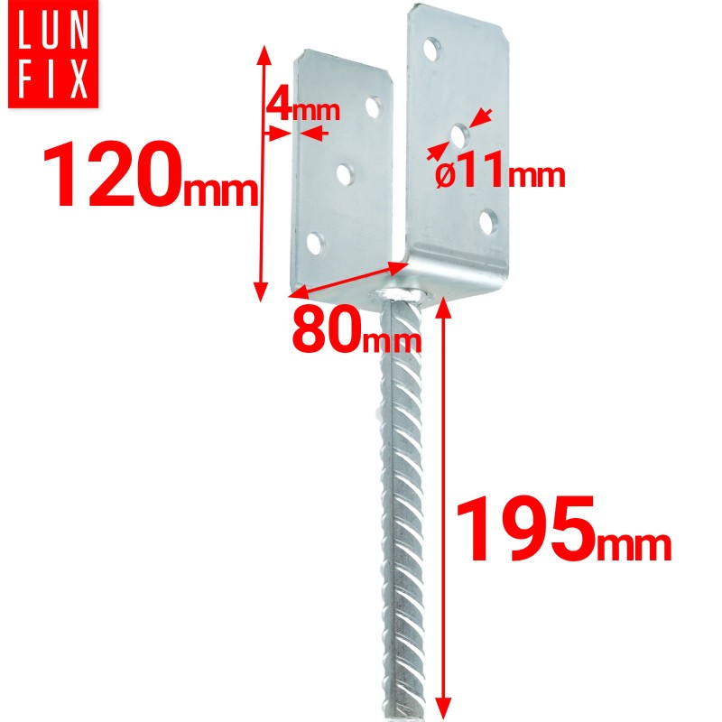 Podstawa słupa do wmurowania 80 mm kotwa z prętem do betonu
