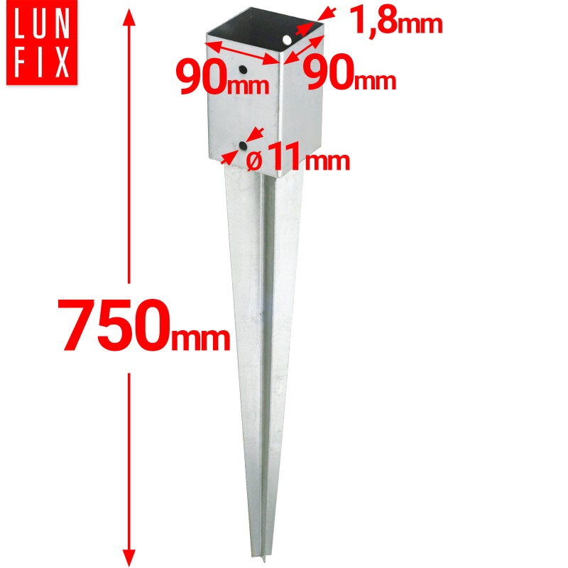 Podstawa słupa wbijana 90x90x2 mm kotwa 750mm