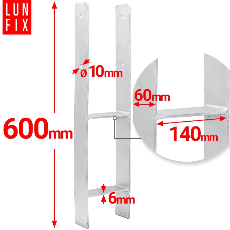 Podstawa słupa typ H 140x600x6 mm kotwa
