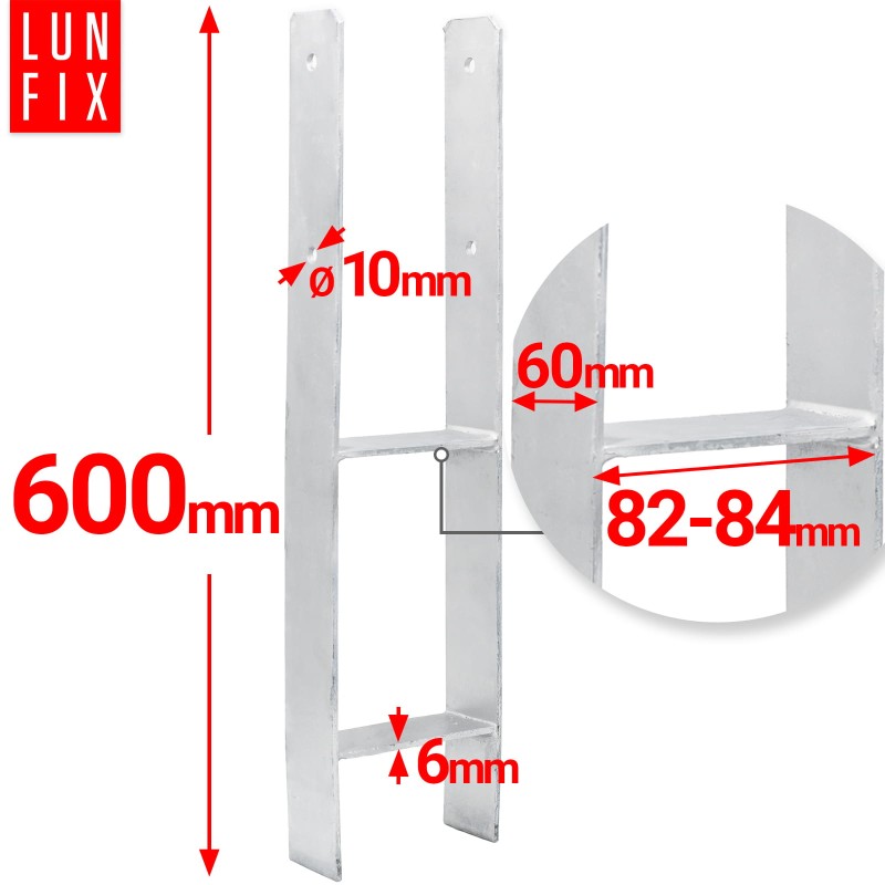 Podstawa słupa typ H 80x600x6 mm kotwa