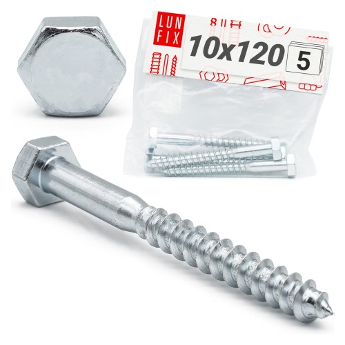 Tirefonds à tête hexagonale 10x120 DIN571 galvanisés - LUN FIX